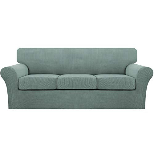4 Piece Sofa Covers for 3 Cushion Couch Sofa Slipcover Soft Couch Cover for Dogs Washable Furniture Cover with 3 Individual Large Cushion Covers Feature Fabric (L Sofa (3 Cushion) / Dark Cyan)