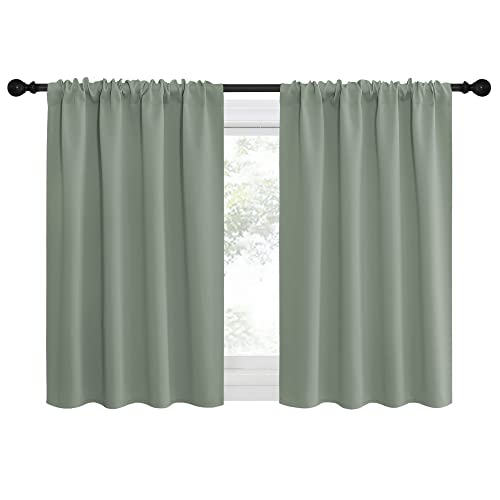 Window Curtains Blackout Drapes (Greyish Green / 42"W x 36"L (Pack of 2))