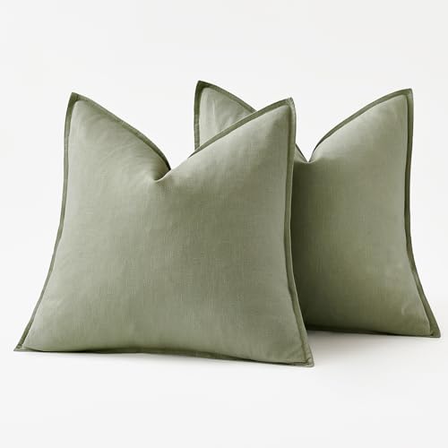 Decorative Linen Euro Sham Pillow Covers 26x26 Sage Green (Sage Green / 26" x 26" (Pack of 2))