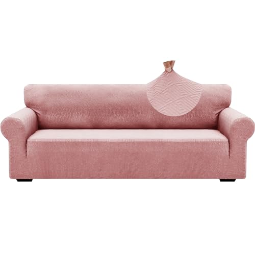 1 Piece Jacquard Couch Covers for 3 Cushion Couch High Stretch Sofa Cover for Pets Dogs Anti Slip Extra Large Sofa Slipcovers Furniture Protector (X-Large (91"-112") / New Pattern Rose)