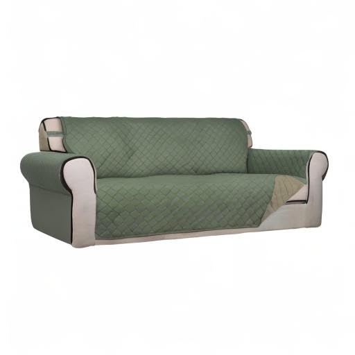 Reversible Quilted Sofa Cover Dog Couch Covers for Sofa (Large / Greyish Green/Beige)