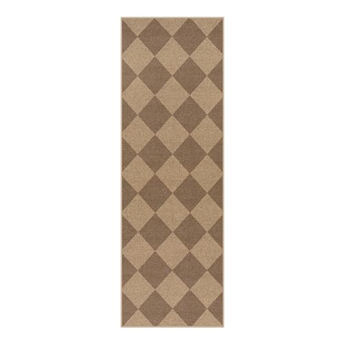 Checkered Easy Jute Outdoor Runner Rug (2' x 6' (Runner) / Nature/Checkerboard -2)
