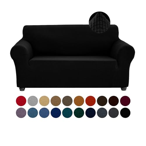 Stretch Loveseat Couch Cover Slipcover (Black / Medium（55"-78"))