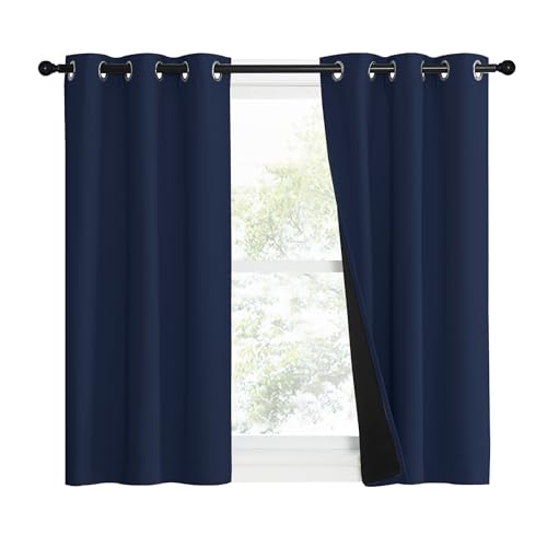 100% Blackout Curtain Set (Navy / 37"W x 40"L (Pack of 2))