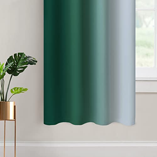 Ombre Curtains Dark Green and Greyish White for Living Room (52"W x 63"L (Pack of 2) / Dark Green)