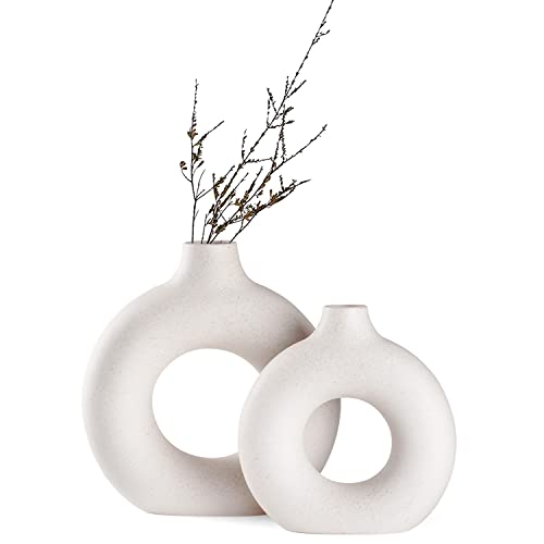 White Ceramic Donut Vase Set of 2 (White / Donut Set of 2)