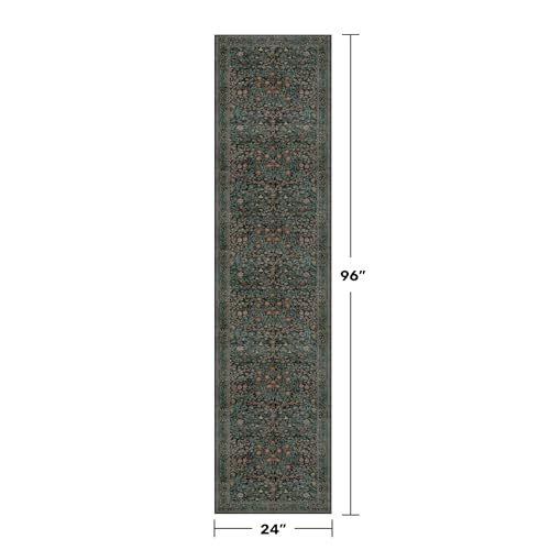 Dark Green Washable 2x8 Runner Rug Non Slip for Kitchen (Dark Green / Black / 2' x 8' (Runner))