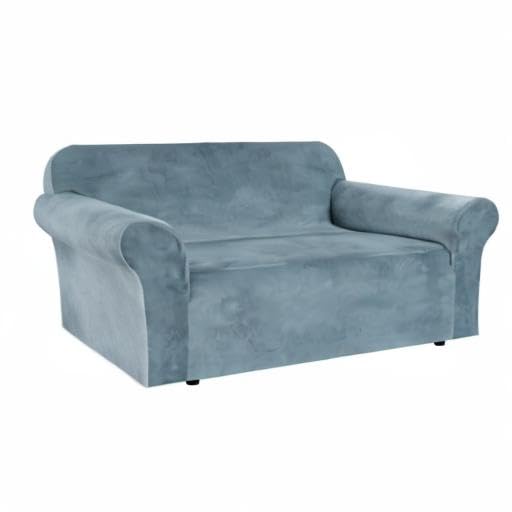 Stretch Velvet Loveseat Covers for 2 Cushion Couch Covers for Living Room Sofa Covers Slipcovers with Non Slip Straps Bottom (Stone Blue / Loveseat)