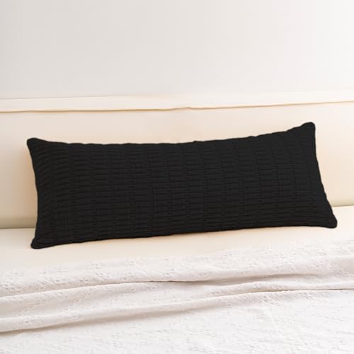 Corduroy Decorative Throw Pillow Covers 14x36 InchSoft Striped Pillow Covers Modern Farmhouse Home Decor for Sofa Living Room Couch Bed（Black） (Black / 36" x 14" (Pack of 1))