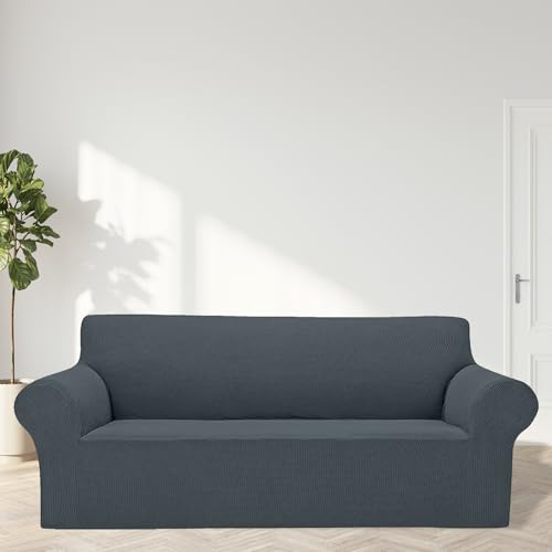 2026 New Stretch Oversized Sofa Slipcovers Couch Sofa Cover for 4 Seater Furniture Protector Covers with Elastic Bottom Jacquard Fabric Small Checks for Pets (Grey / Oversized Sofa)