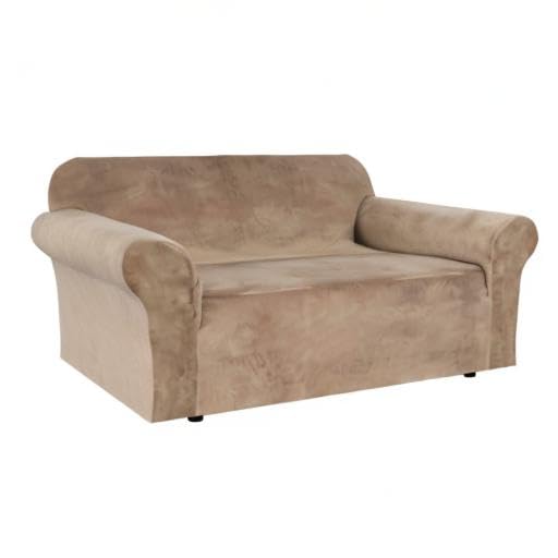 Stretch Velvet Loveseat Covers for 2 Cushion Couch Covers for Living Room Sofa Covers Slipcovers with Non Slip Straps Bottom (Camel / Loveseat)