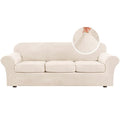 High Stretch Sofa Slipcover 4 Piece Cover Velvet Furniture Protector Form Fit Thick Velvet Extra Large Sofa Cover for 3 Cushion Couch Width Up to 97 Inch (3 Cushion Large Sofa / Cream)