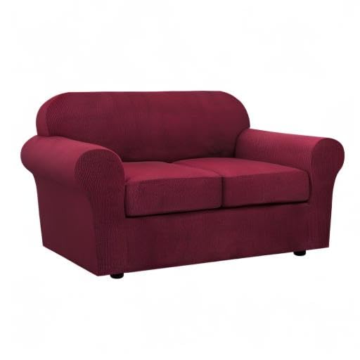 3 Piece Stretch Sofa Covers for 2 Cushion Loveseat Couch Covers for Living Room Furniture Cover (Medium / Burgundy)