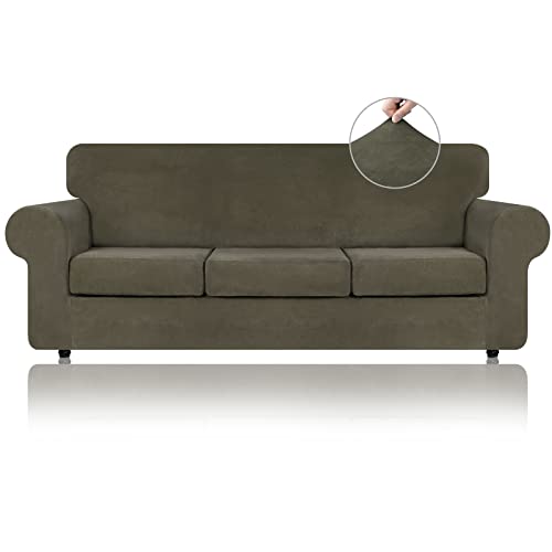 4 Piece Couch Cover for Sofa Velvet Sofa Cover Washable (Large / Light Brown)