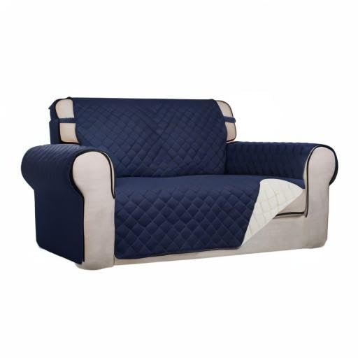 Reversible Quilted Sofa Cover (Medium / Navy/Ivory)