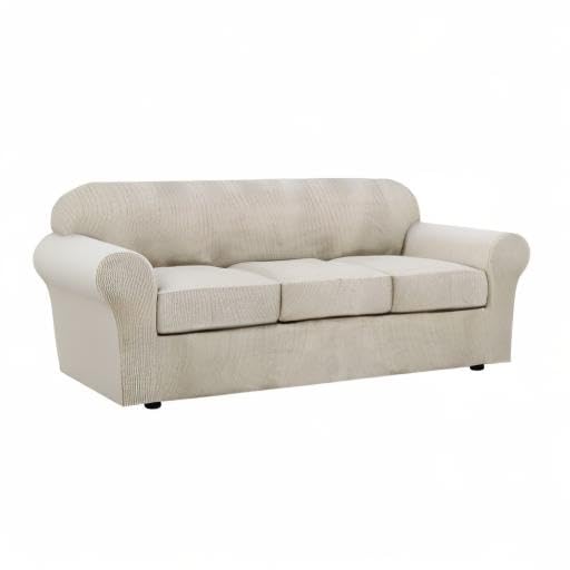 4 Piece Stretch Sofa Covers for 3 Cushion Couch Covers for Living Room Furniture Slipcovers (Large / Island Fossi)