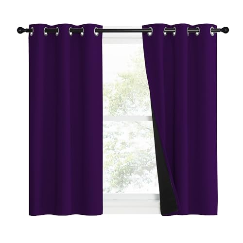 100% Blackout Curtains with Black Liner Backing (Royal Purple / 37"W x 40"L (Pack of 2))