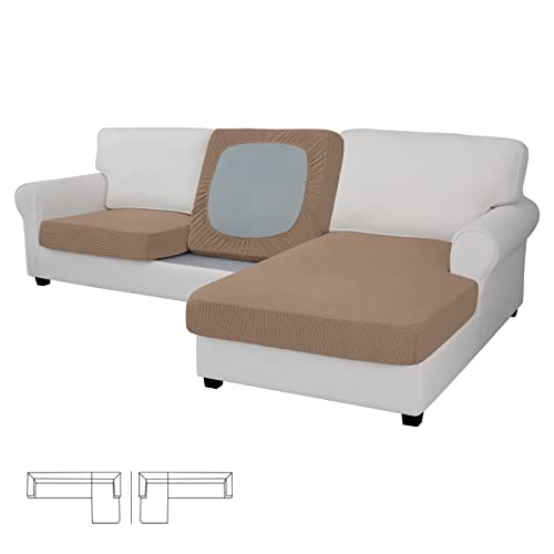 Stretch 3 Pieces Couch Cushion Covers for Sectional Sofa Left (2 Seater + 1 Chaise / Camel)
