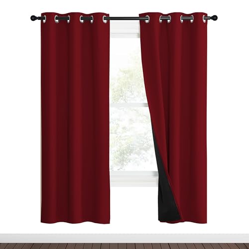 100% Blackout Curtains with Black Liner Backing (Burgundy Red / 37"W x 70"L (Pack of 2))