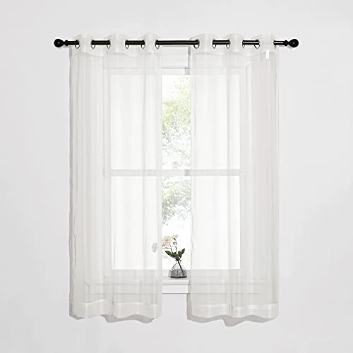 Sheer Curtains for Bedroom Windows (Beige / 37"W x 63"L (Pack of 2))