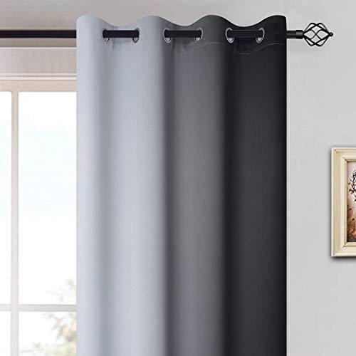 Ombre Curtains Black and Greyish White for Living Room (52"W x 63"L (Pack of 2) / Black)
