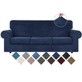 4 Pieces Couch Cover for Sofa Velvet Sofa Covers Washable (Large / Navy Blue)
