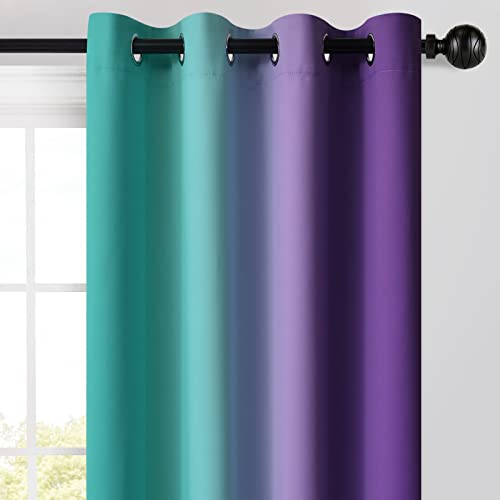 Teal and Purple Blackout Curtains 52x63 Inch (52"W x 63"L (Pack of 2) / Teal and Purple)