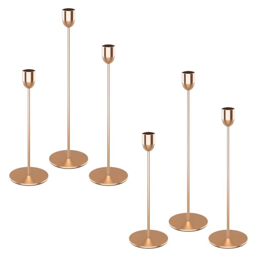 6PCS Gold Tall Taper & Pillar Candle Candlestick Holder (Gold)