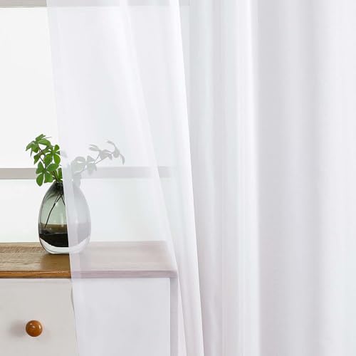 White Small Sheer Curtains 2 Panels Set (42"W x 24"L (Pack of 2) / White)