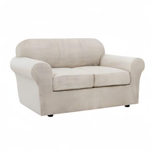 3 Piece Stretch Sofa Covers for 2 Cushion Loveseat Couch Covers for Living Room Furniture Cover (Medium / Island Fossi)