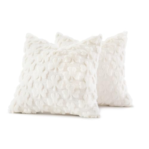 Faux Fur Throw Shamrock Cream White Pillow Covers 16x16 Set of 2 (16" x 16" (Pack of 2) / Shamrock Cream White)