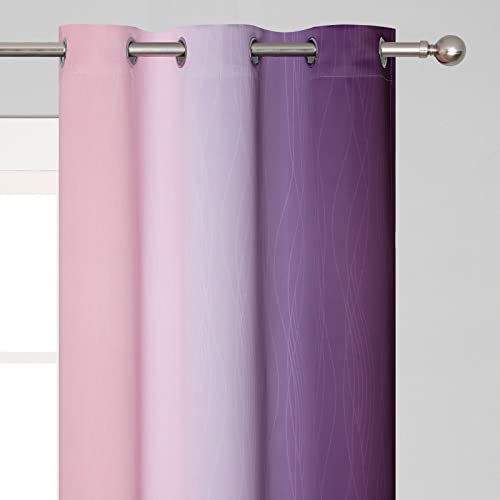 Pink and Purple Ombre Blackout Curtains for Girls Bedroom 84 Inches Long (Pink and Purple / 42"W x 84"L (Pack of 2))