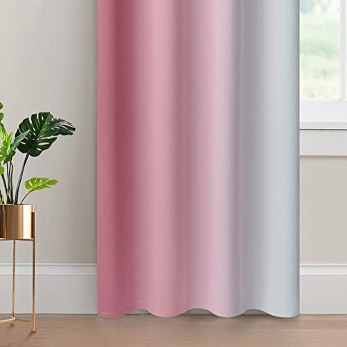 Ombre Curtains Pink and Greyish White for Living Room (52"W x 84"L (Pack of 2) / Pink)