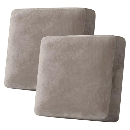 Velvet Stretch Couch Cushion Cover Plush Cushion Slipcover for Chair Loveseat Sofa Cushion Furniture Protector Seat Cushion Sofa Cover (Taupe / 2 Cushion Sofa)