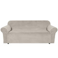 Stretch Velvet Sofa Covers for 3 Cushion Couch Covers Furniture Protector Soft with Non Slip Elastic Bottom (French Oak / Sofa)