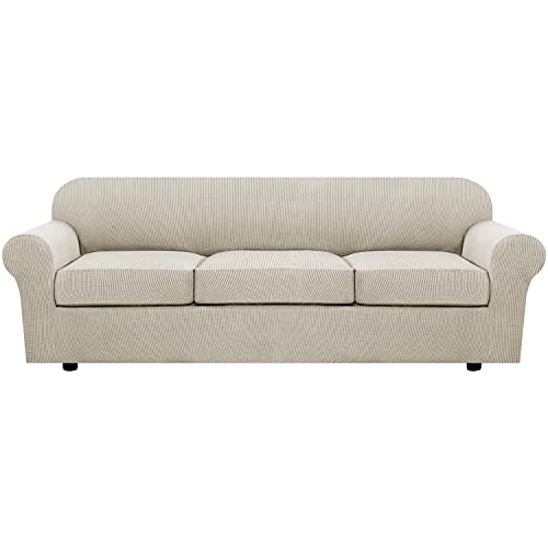 4 Piece Stretch Sofa Covers for 3 Cushion Couch Covers for Living Room Furniture Slipcovers (X-Large / Island Fossi)