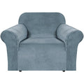 Stretch Velvet Armchair Cover Couch Covers 1 Cushion Chair Slipcover for Living Room Furniture Cover Crafted from Thick Comfy Rich Velour (Stone Blue / Armchair)