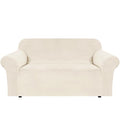 Stretch Velvet Loveseat Covers for 2 Cushion Couch Covers for Living Room Sofa Covers with Non Slip Straps Bottom (Cream / Loveseat)