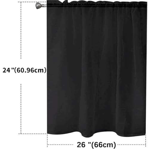 Basic Rod Pocket Sheer Voile Window Curtain Panels Black 1 Pair 2 Panels 26 Width 24 Inch Long for Kitchen Bedroom Children Living Room Yard（Black (Black / 26"W x 24"L (Pack of 2))
