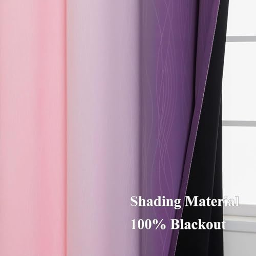Pink and Purple Ombre Blackout Curtains for Girls Bedroom 36 Inches Long (Pink and Purple / 52"W x 36"L (Pack of 2))