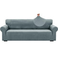 1 Piece Jacquard Couch Covers for 3 Cushion Couch High Stretch Sofa Cover for Pets Dogs Anti Slip Extra Large Sofa Slipcovers Furniture Protector (X-Large (91"-112") / New Pattern Light Grey)