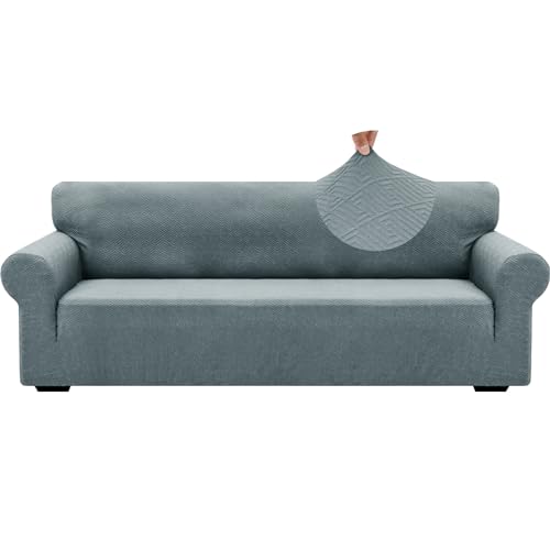 1 Piece Jacquard Couch Covers for 3 Cushion Couch High Stretch Sofa Cover for Pets Dogs Anti Slip Extra Large Sofa Slipcovers Furniture Protector (X-Large (91"-112") / New Pattern Light Grey)