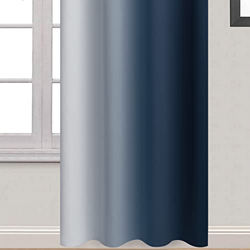 Ombre Curtains Navy Blue and Greyish White for Living Room (52"W x 84"L (Pack of 2) / Navy Blue)