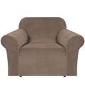 Stretch Velvet Armchair Cover Couch Covers 1 Cushion Chair Slipcover for Living Room Furniture Cover Crafted from Thick Comfy Rich Velour (Mocha / Armchair)