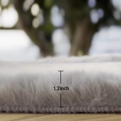 Round Furry Rugs for Living Room Faux Rabbit Fluffy Fur Rug for Bedroom Washable Area Rugs Boho Circle Rug Grey Shag Rug 4ft (4' (Round) / Grey)