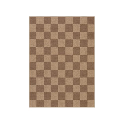 Checkered Easy Jute Living Room Rug (5' x 7' (Rectangular) / Nature/Checkerboard -1)