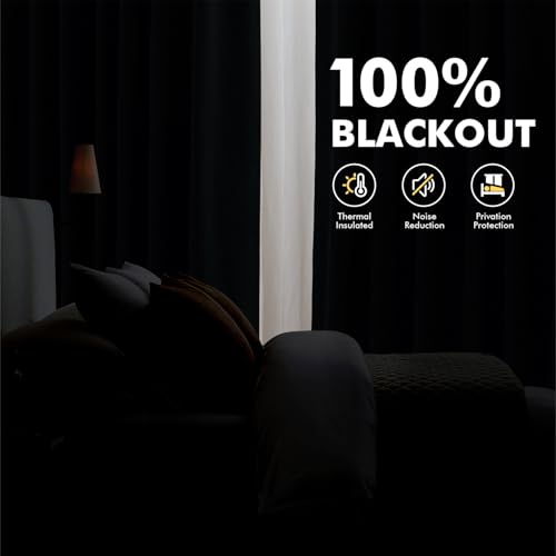 100% Blackout Linen Curtains 42 x 72 Inch Greyish White 2 Panels (Greyish White / 42"W x 72"L (Pack of 2))