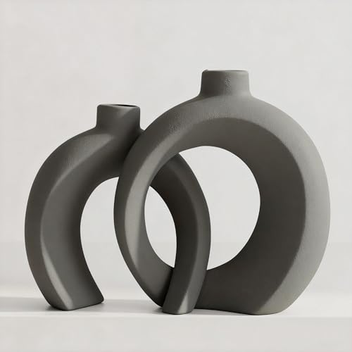 Set of 2 Gray Ceramic Vases for Home Decor Accents (Matte Gray)