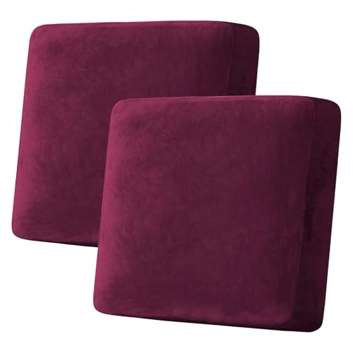 Velvet Stretch Couch Cushion Cover Plush Cushion Slipcover for Chair Loveseat Sofa Cushion Furniture Protector Seat Cushion Sofa Cover (Wine/Burgundy / 2 Cushion Sofa)
