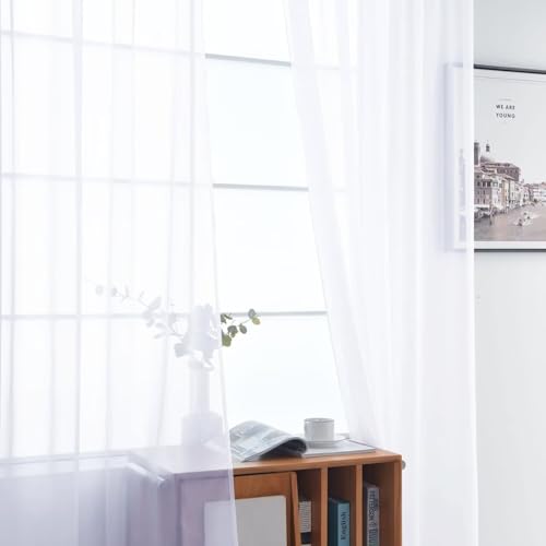 Optical White Sheer Curtains 4 Panels Rod Pocket Semi (Optical White / 52"W x 96"L (Pack of 4))